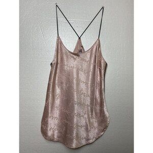 Victoria’s Secret Pink Satin Camisole Top With Black‎ Straps logo sexy girly S/P